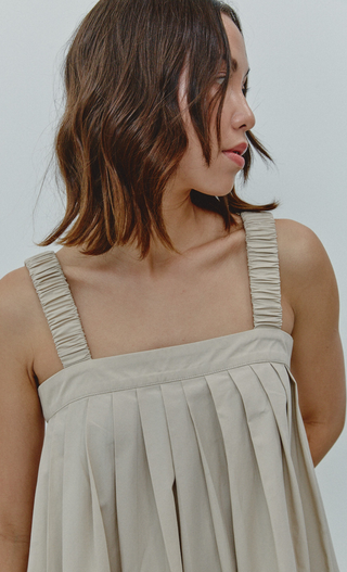 Beige Pleated Babydoll Mini Dress