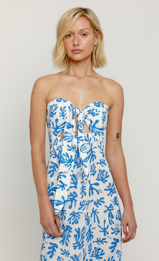 Blue Coral Tie Knot Bandeau Maxi Dress