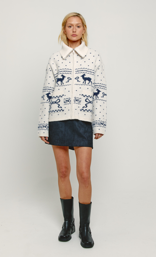 Cream Fair Isle Zip-Up Knit Jumper