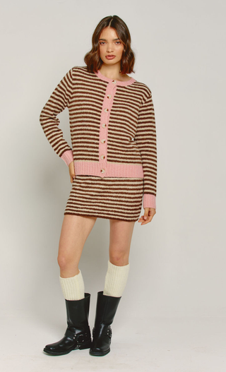 Brown & Pink Stripe Knit Skirt
