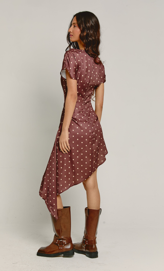 Chocolate Polka Dot Asymmetric Midi Dress