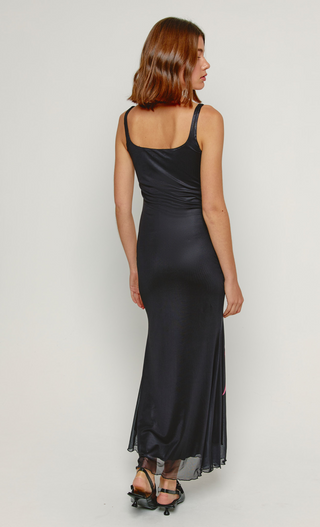 Black Digital Mesh Flower Maxi Dress