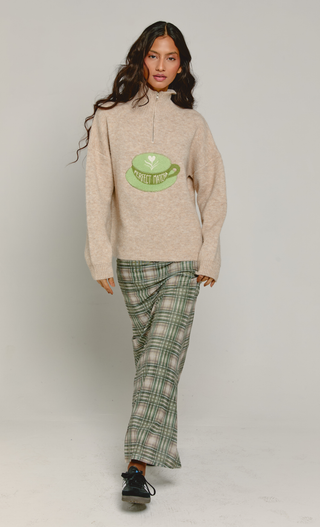 Cream Perfect Matcha Half Zip Jumper