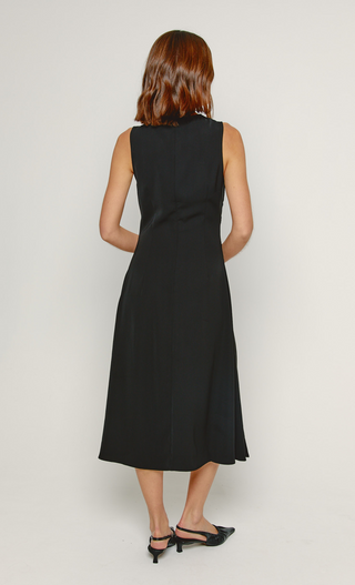 Black & Cream Asymmetric Curve Midi Dress