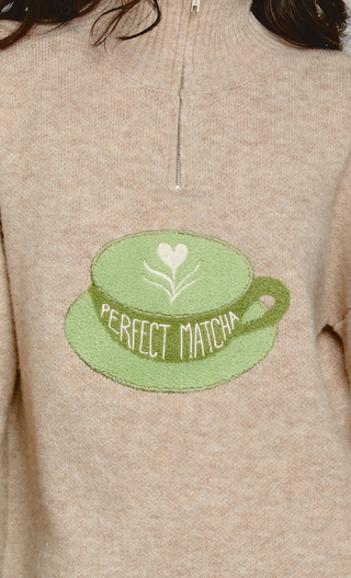 Cream Perfect Matcha Half Zip Jumper