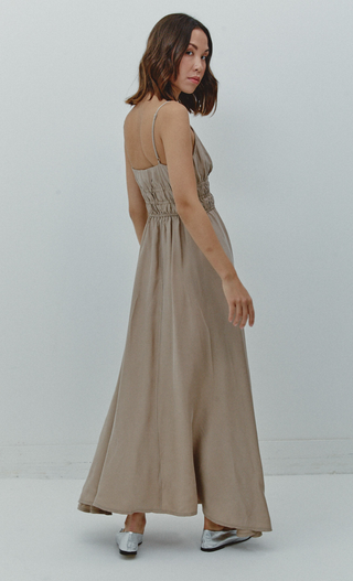 Taupe Ruched Waist Maxi Dress
