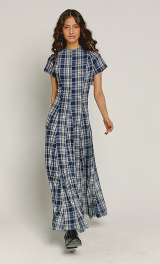 Navy & Cream Check Godet Maxi Dress