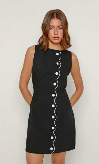 Black Contrast Scallop Mini Dress