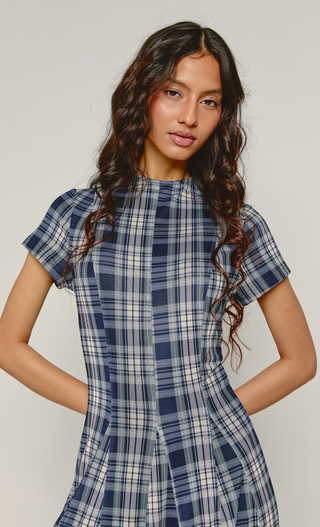 Navy & Cream Check Godet Maxi Dress