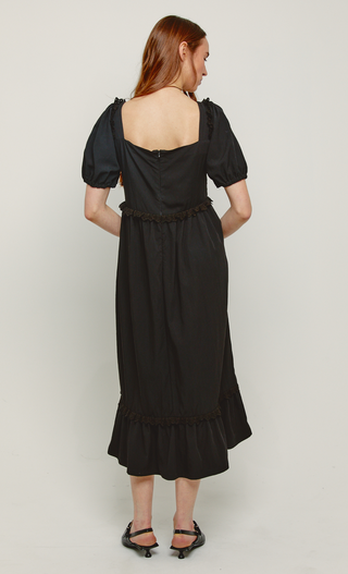 Embroidered Puff Sleeve Midi Dress