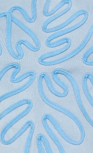 Blue Knit Handkerchief Halterneck Top with Embroidery