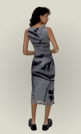 STRIPE COWL NECK MIDI DRESS