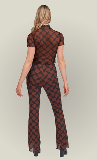 Recycled Brown Geo Mesh Flared Trousers