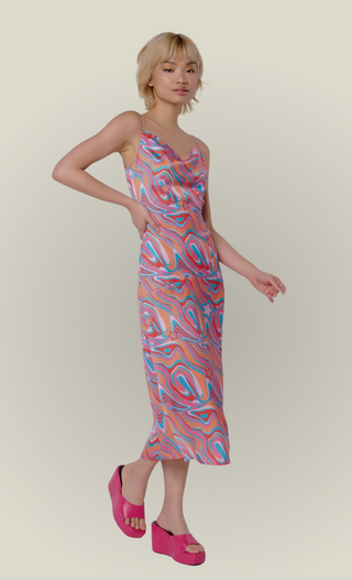 Swirl Print Bias Cut Slip Dress