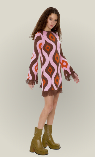 SIENNA FRINGE KNIT MINI DRESS