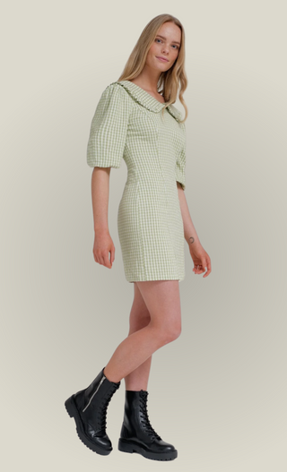 Green Check Collar Dress