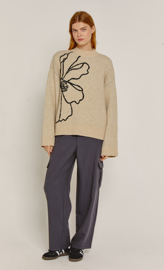 Cream Floral Intarsia Oversized Jumper