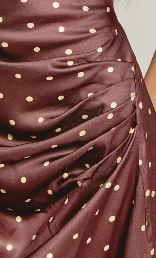 Chocolate Polka Dot Asymmetric Midi Dress