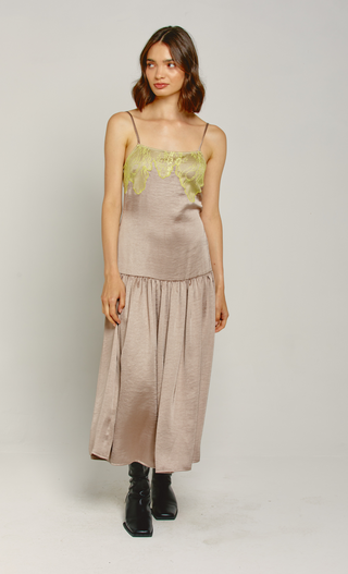 Oyster Drop Waist Lace Midi Dress