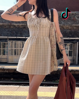 Beige Gingham Check Mini Dress Another Girl Beige Gingham Check Mini Dress Another Girl