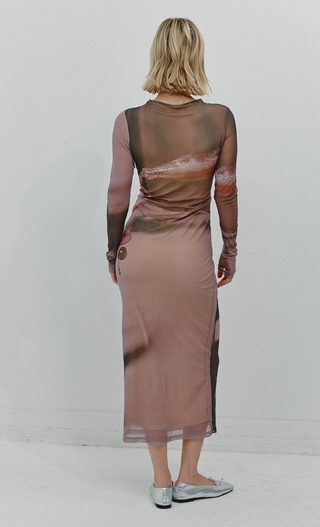 Brown Mesh Cherry Martini Midi Dress
