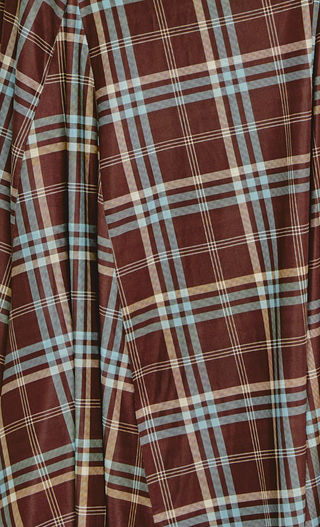 Brown & Blue Godet Check Print Maxi Dress