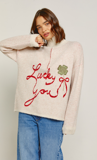 Cream Lucky You Half Zip Jumper