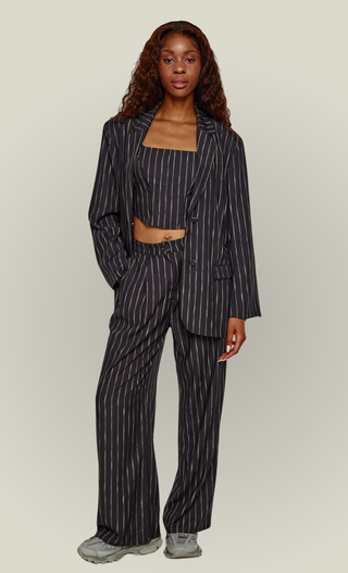 Navy Pinstripe Lace Up Corset Top