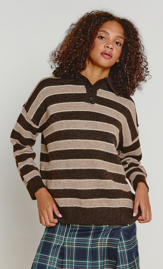 Brown & Beige Stripe Oversized Jumper