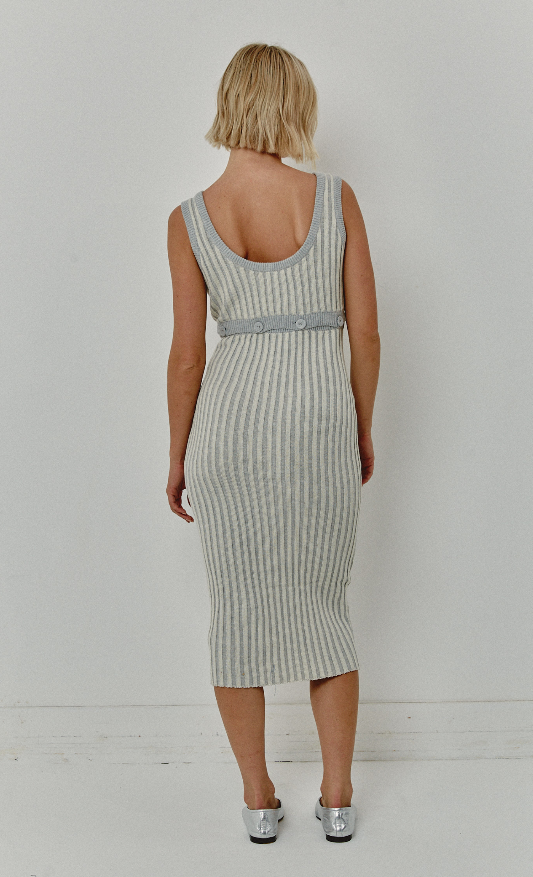 knitted midi dress uk Flared Ribbed Knitted Midi Dress In Grey