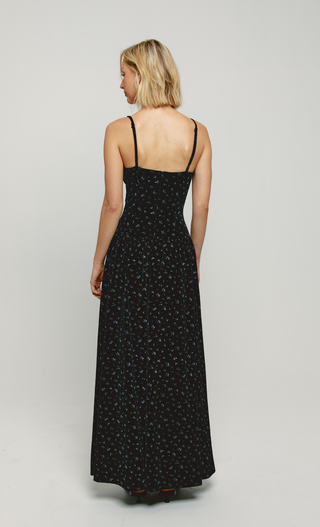 Black Velvet Ditsy Floral Maxi Dress