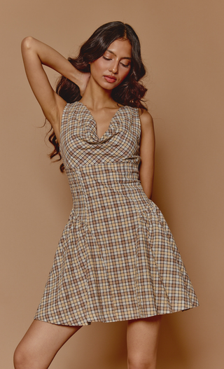 Butter Check Cowl Neck Mini Dress
