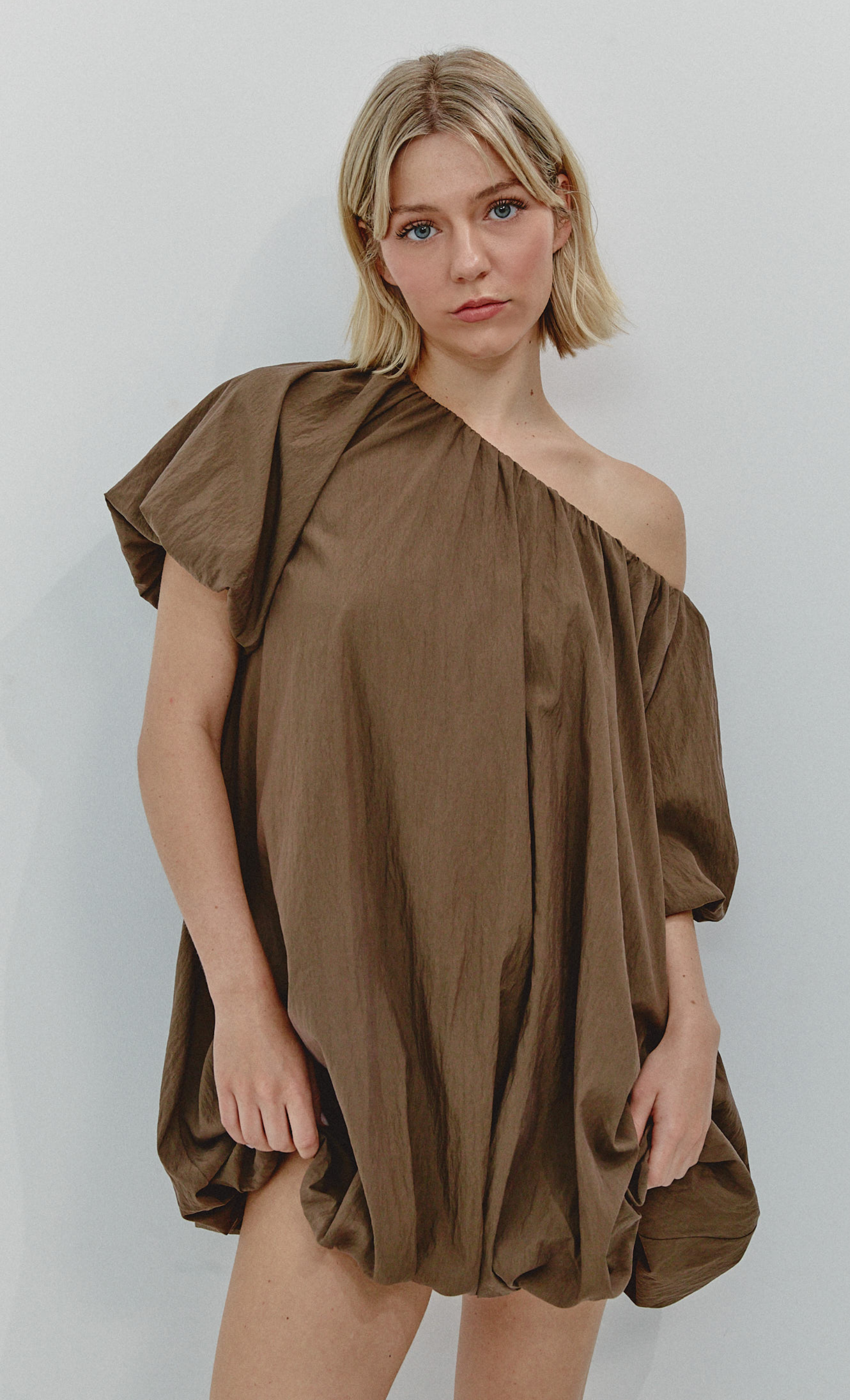 brown puffball dress Black Scoop Neck Puffball Mini Dress | Dress
