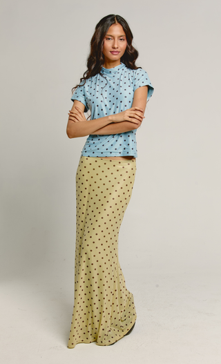 Blue & Brown Polka Dot Mesh Top