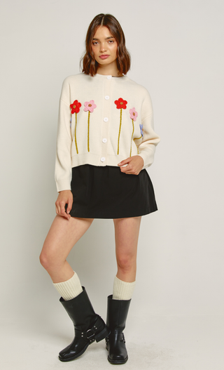 Cream Flower Crochet Cardigan