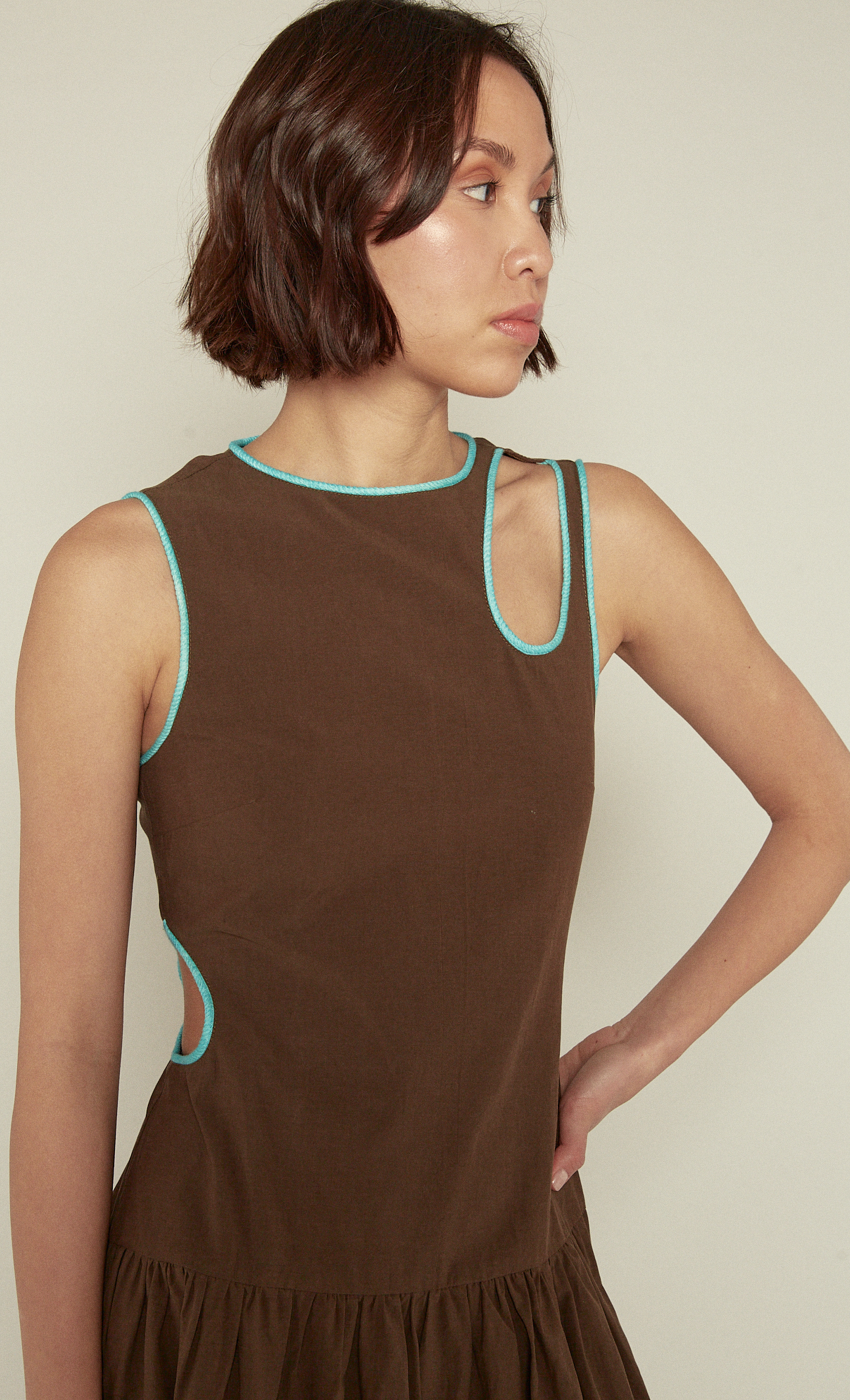 Brown Drop Waist Cutout Dress | Another Girl Brown Drop Waist Cutout Dress | Another Girl