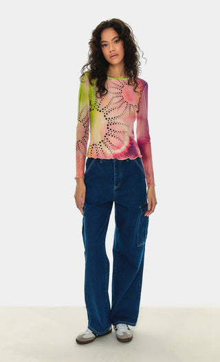 FLAME EMBROIDERED UTILITY JEANS