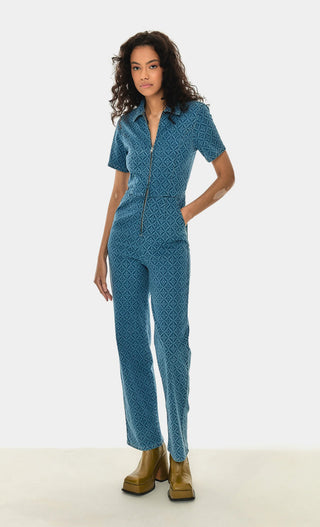 ZIP FRONT PRINT JUMPSUIT