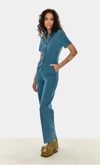 ZIP FRONT PRINT JUMPSUIT