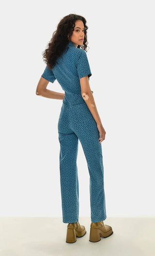 ZIP FRONT PRINT JUMPSUIT