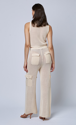 Cream Knit Vest with Cargo Pockets and Tie Detail