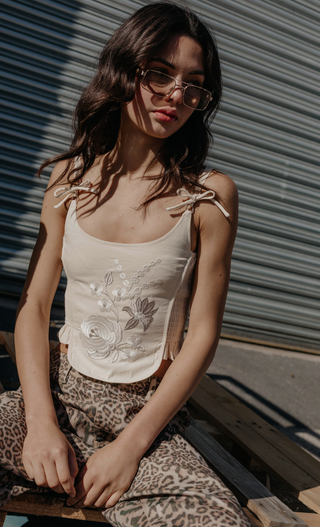Cream Embroidered Corset Top