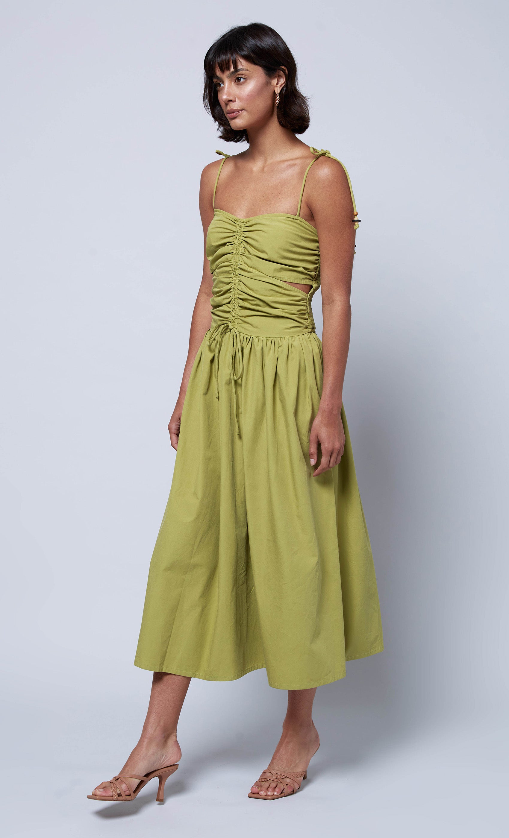 Olive Green Drawstring Midaxi Dress with Cut-Out Details Another Girl Olive Green Drawstring Midaxi Dress with Cut-Out Details Another Girl