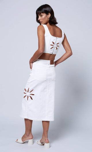 Ivory Recycled Twill Corset Top with Cutwork Detail