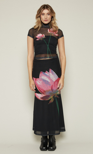 Pink Tulip Digital Print Mesh Maxi Skirt
