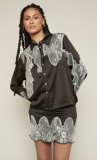 Black Lace Cutwork Detail Western Shirt