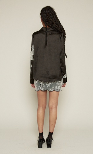 Black Lace Cutwork Detail Western Shirt