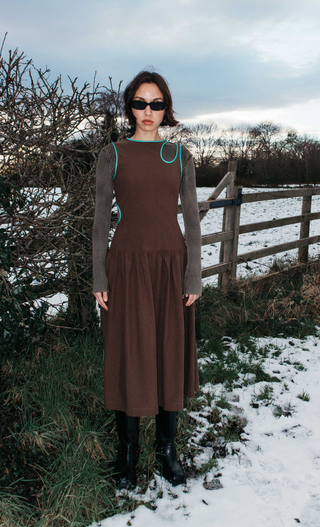 Brown Drop Waist Cutout Dress