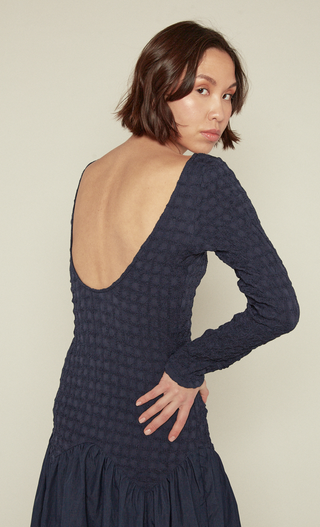 Blue Drop Waist Popcorn Dress