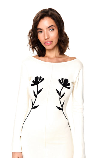 EVE EMBROIDERY KNIT MIDI DRESS